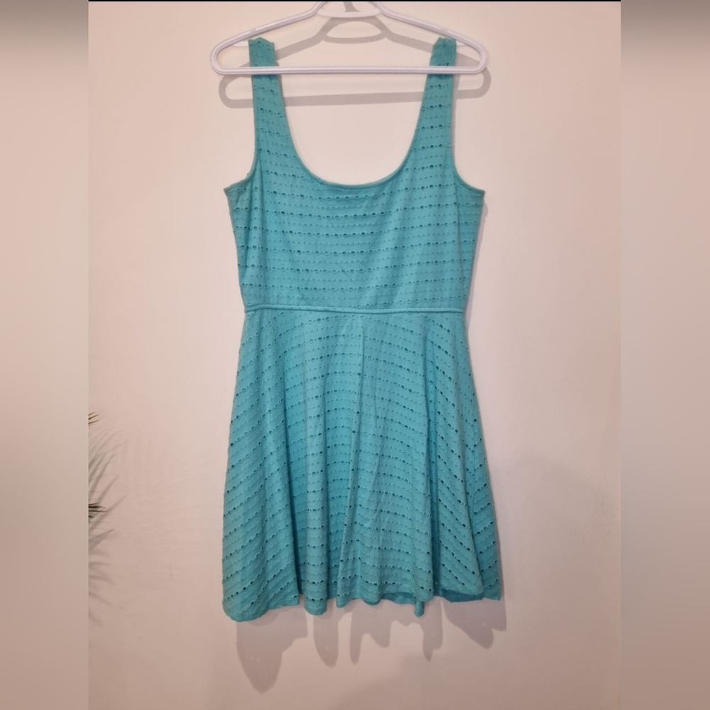 Dynamite aqua crochet look skater dress size L